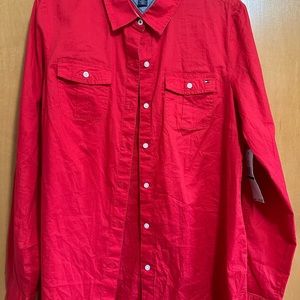 Women’s red button down Tommy Hilfiger top in red, size L